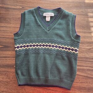 Vintage Andrew Todd Kids Green Sweater Vest M (5/6)  Pullover Argyle Pattern USA